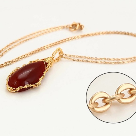 Natural Red Onyx Teardrop Handmade 18k Gold Plated Necklace - Picture 7 of 7